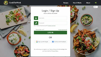 CookTheWeek Login Page